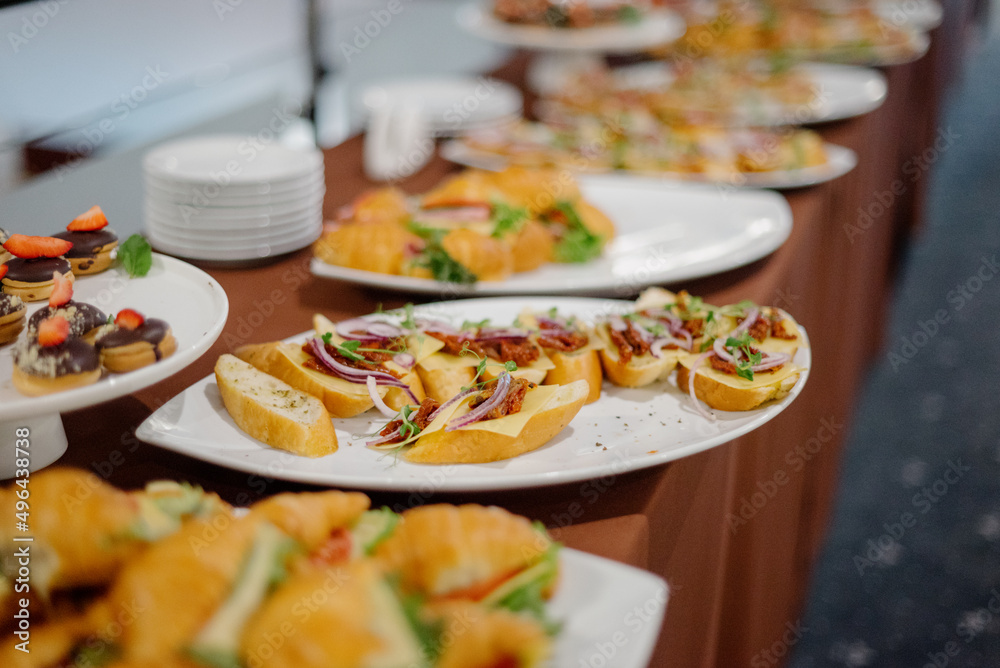 Delicacies and snacks at the buffet or banquet. Catering.