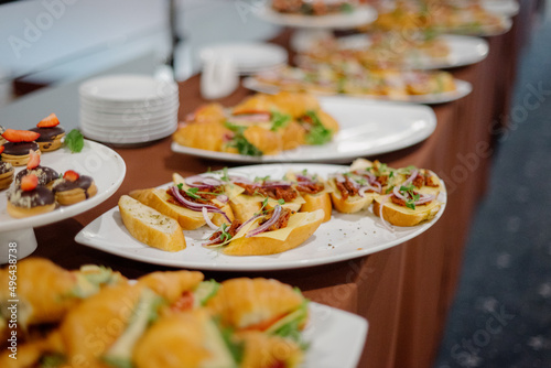 Delicacies and snacks at the buffet or banquet. Catering.