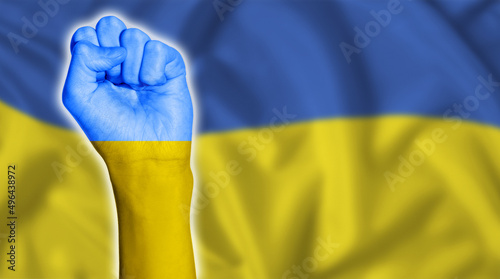 Solidarity With Ukraine Abstract Background with Painted Fist Flag. Patriotic and togetherness concept. Standing with Ukraine backdrop