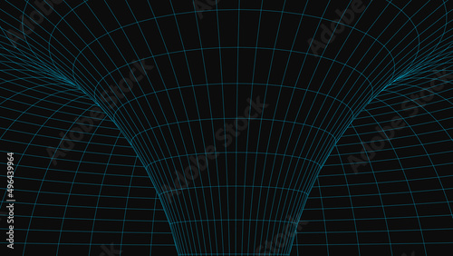 An abstract tunnel with a blue mesh structure. 3D grid of tunnels and corridors. Vector wormhole.