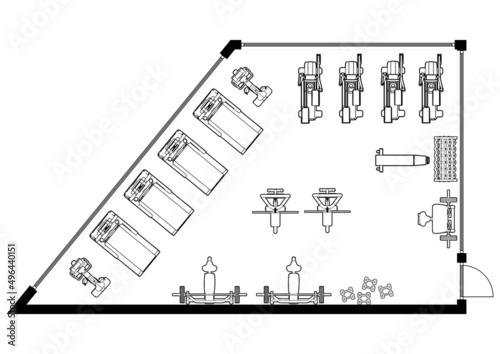 Fitness gym. Home fitness. Floor plan gym. Fitness center 3d illustration. Fitness. Gym. Fitness club. Gym interior design.