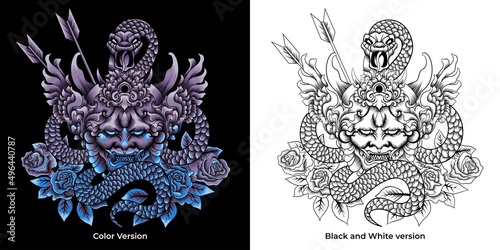 hannya mask with snake vector illustration