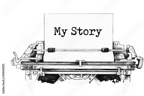 My Story typed words on a vintage typewriter. Close up.