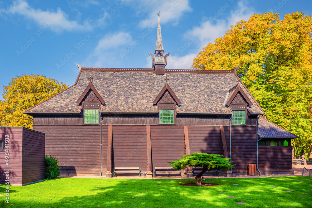 Old chapel at Holmen Cemetery in traditional Nordic stave churches style. Copenhagen, Denmark Old chapel at Holmen Cemetery in traditional Nordic stave churches style. Copenhagen, Denmark