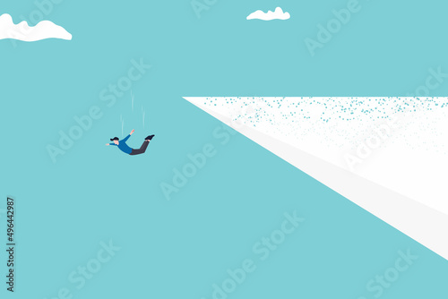 businessman jumping. Concept of finance, economy, professional occupation, ad. courage and bravery vector concept. Symbol of new career opportunity, risk overcoming, ambition and motivation.