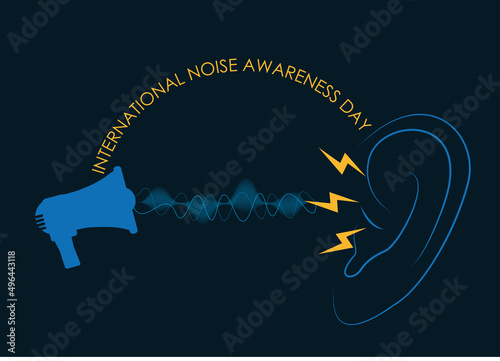 International Noise Awareness Day - Hearing and sound waves with alarm beams indicating annoyance
