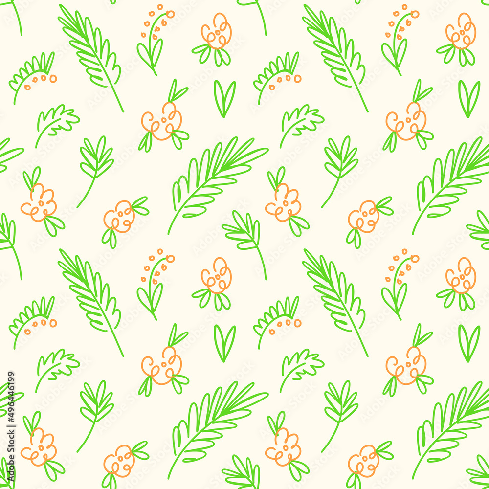 Fototapeta premium Rustic seamless pattern with a flower meadow in a simple linear style