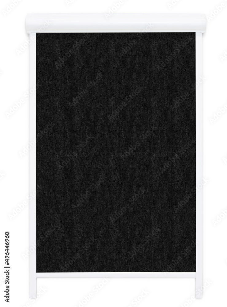 Black mechanical roller blind isolated, ready for your design or mockup. Black mechanical roller blind isolated, ready for your design or mockup.
