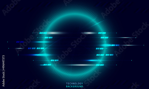 Abstract technology concept particle connection background with blue lights.