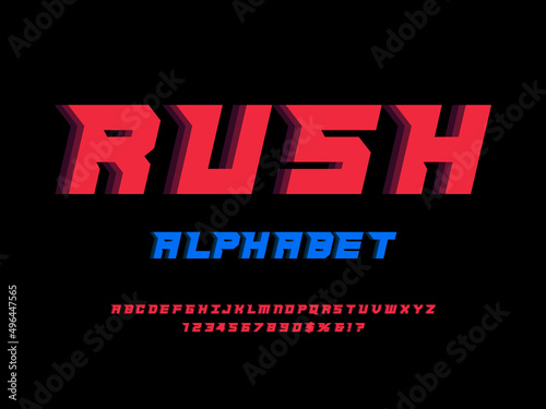 Speed racing style alphabet design with uppercase, numbers and symbol