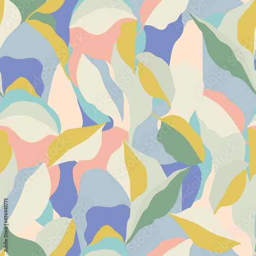 Vector leaf motif color blocking illustration seamless repeat pattern fashion and home decor print fabric digital artwork