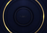 Elegant 3D golden circles with blue circle and lighting on dark background