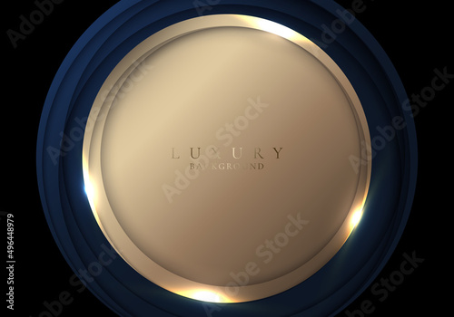 Abstract modern luxury 3D blue and golden circles with lighting on black background