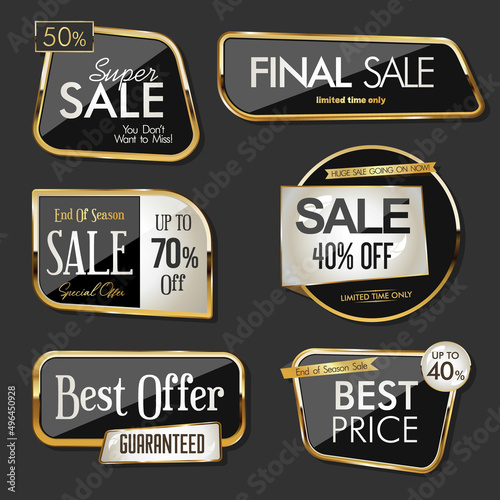 Collection of golden sale badge and labels vector
