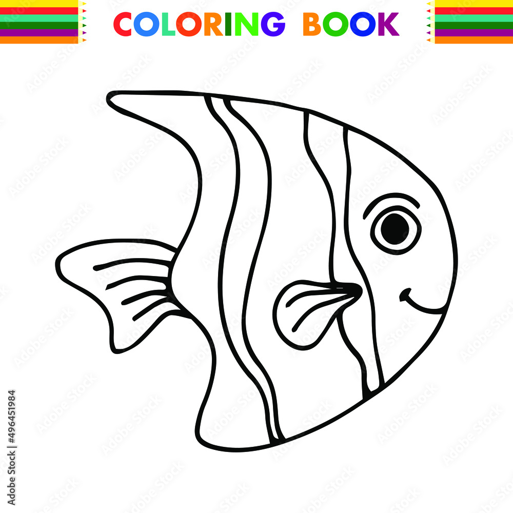 Fototapeta premium Hand drawn doodle fish . Underwater animal. Childish funny cartoon picture. Simple element with thick black stroke. Vector illustration isolated on white background.