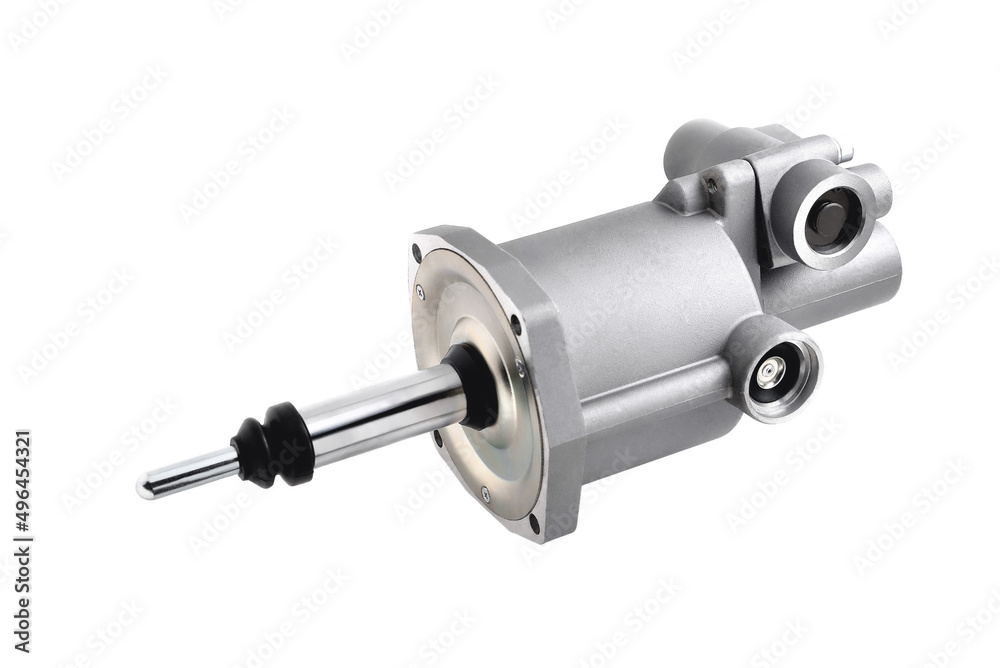 brake master cylinder, pneumatic hydraulic booster car brake, truck brake system detail, white background, brake master cylinder, pneumatic hydraulic booster car brake, truck brake system detail, white background,