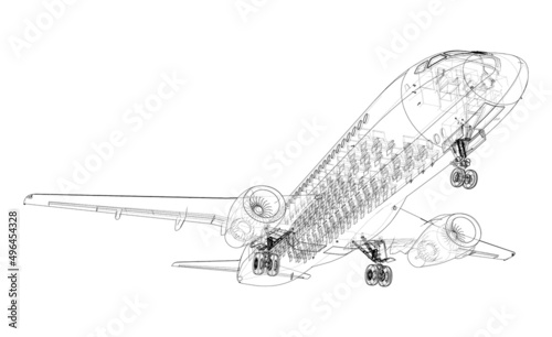 Airplane in wire-frame style. Vector