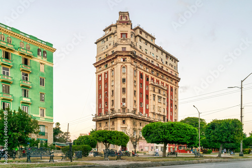 Photography HAVANA, CUBA, Weathered and run-down republican style apartment building in El Vedado downtown district