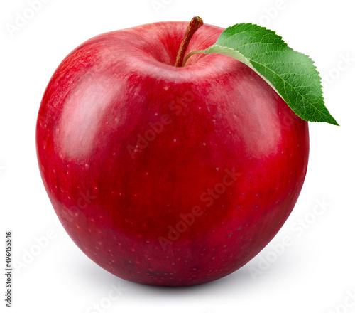 Red apple isolated. Apple with leaf on white background. With clipping path. Full depth of field.