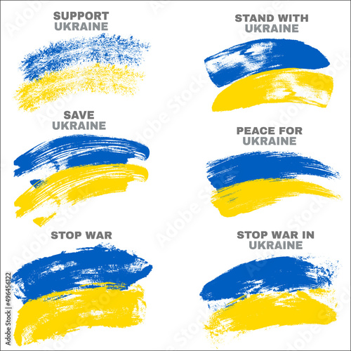 Set of Ukranian hand drawn official flag. Blue and yellow strokes