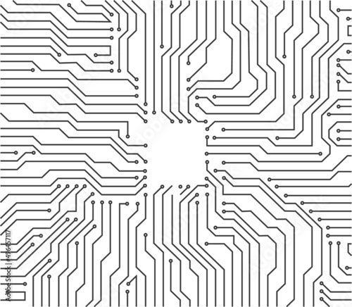 Electronics board. Circuit engineering technology. High tech digital data connection system concept or computer electronic printed circuit board microcircuit design