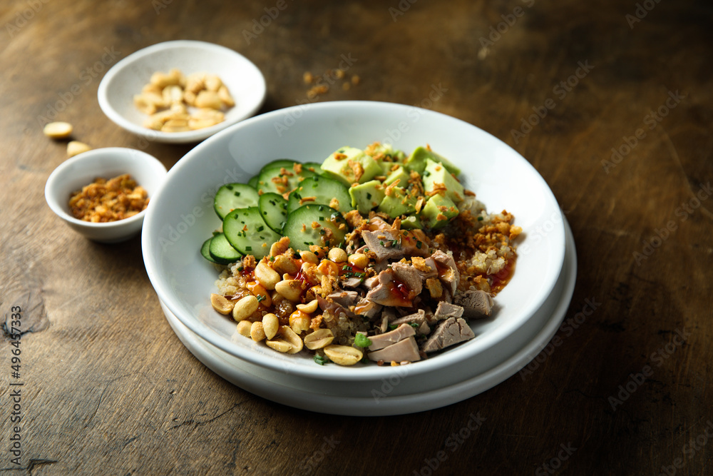Rice bowl with duck and avocado Rice bowl with duck and avocado
