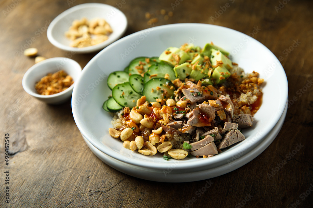 Rice bowl with duck and avocado Rice bowl with duck and avocado
