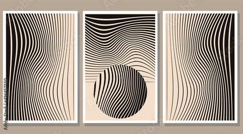 Set of minimalist abstract stripes posters. Contemporary relax wall art collection. Flat vector illustration for apparel print, card, cover, art gallery invitation design etc