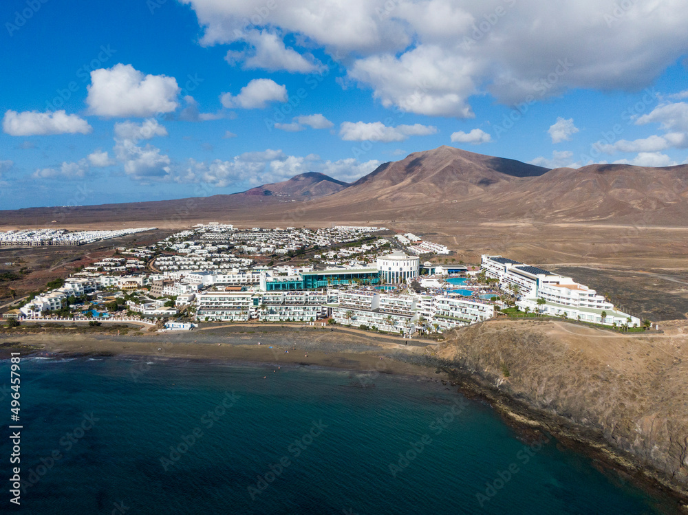 The hotels on the southern coast of the spanish island of Lanzarote
