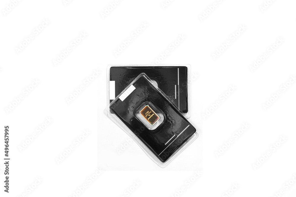 Gold bars in the package. Gold investment concept. Diversification of the investment portfolio. Investing in financial instruments, saving. Gold bars in the package. Gold investment concept. Diversification of the investment portfolio. Investing in financial instruments, saving.