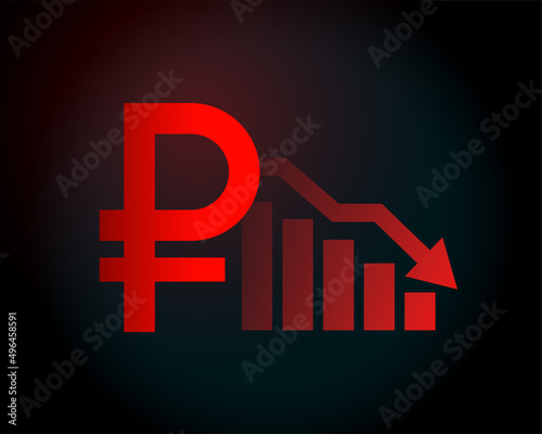 ruble downfall with downward falling arrow