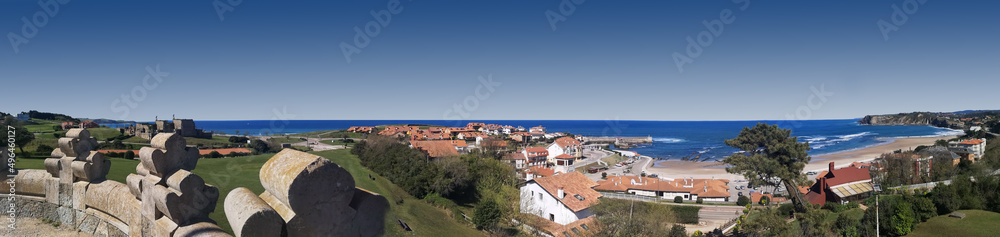 panoramic photo of the beach of Comillas, Cantabria,