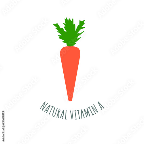 Vitamin A flat concept. Carrot ingredient for health. Eco vegetable icon. Vector 