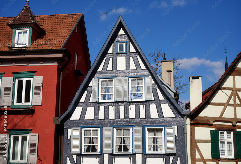 gable of a traditional half-timbered house in Marbach, Germany