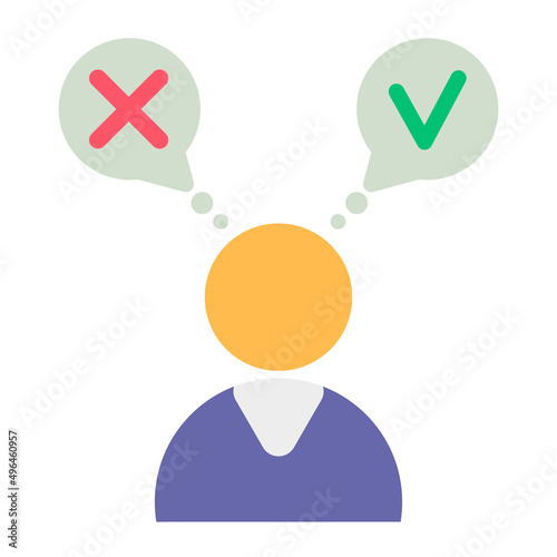 Man and speech bubbles with checkmarks flat illustration. Decision making concept. Modern flat design concepts for web banners, web sites, printed materials, infographics. Creative vector illustration