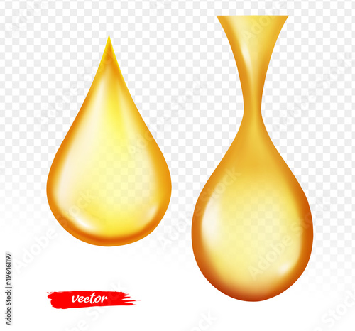 Oil drop isolated on transparent background. Realistic vector illustration of honey drop.