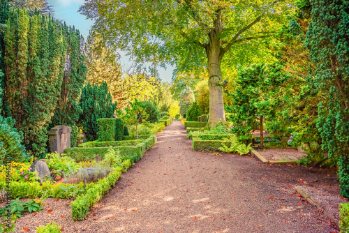 Foto Road through Garrison military Cemetery in Copenhagen, Denmark