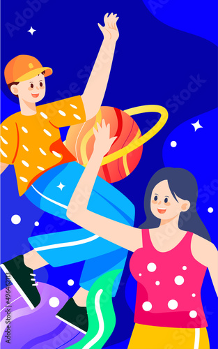 Young people are jumping, May 4th youth festival characters vector illustration