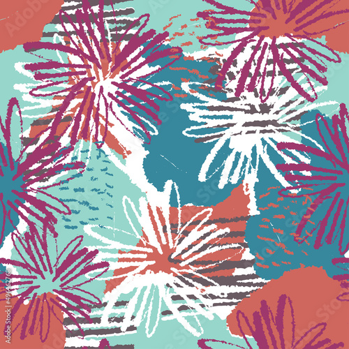 seamless mixed hand draw flower pattern background