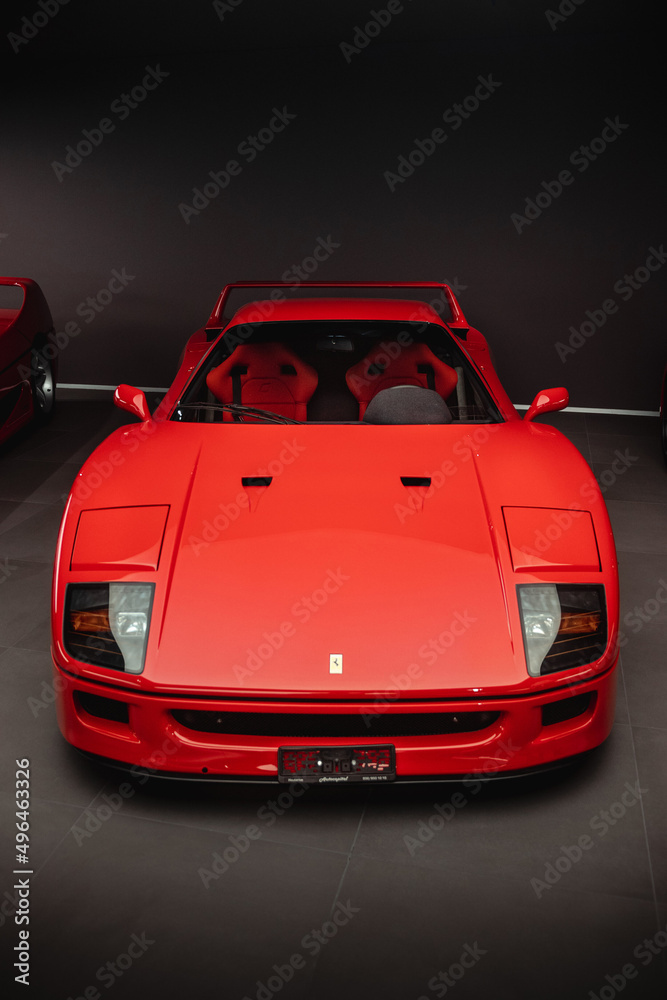 Stockfoto Milan, Italy - October 2020: old retro supercar Ferrari F40  finished in red. | Adobe Stock