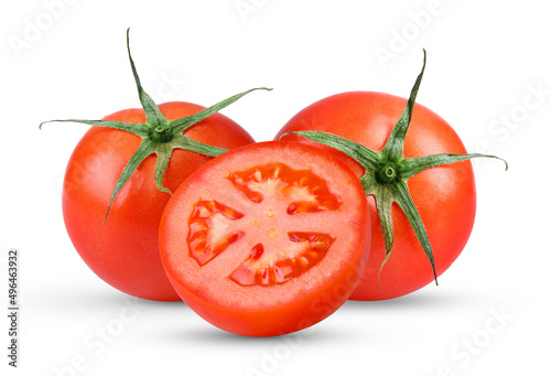 Tomatoe on the white background.