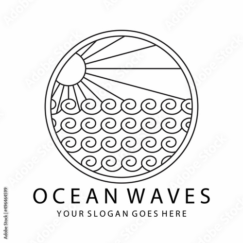 Ocean Waves Art Logo Vector Illustration Minimalist Simple Design