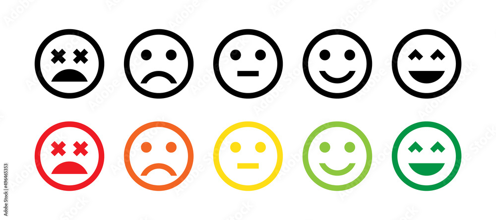 Feedback Emoji Icon Set. Set of Facial Expression Sentiment Icons for Customer or Client Feedback Review