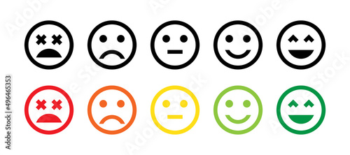 Feedback Emoji Icon Set. Set of Facial Expression Sentiment Icons for Customer or Client Feedback Review