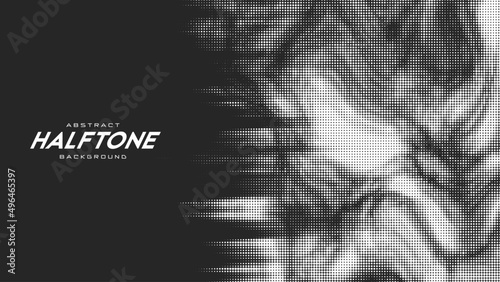 Abstract vector torn monochrome halftone background. Scrathed dotted texture element.
