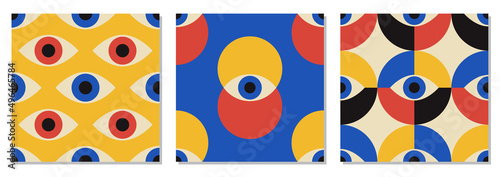Set of minimalist seamless pattern with abstract creative geometric composition