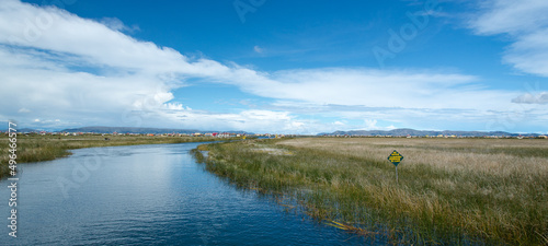 Uros Island floating community, Lake Titicaca, Peru. Home to the indigenous Uro people. 