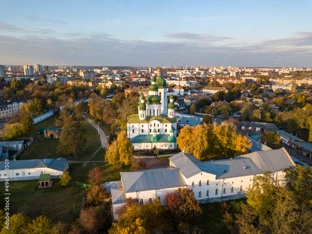 Transfiguration Cathedral in Chernigov. Aerial drone view.
