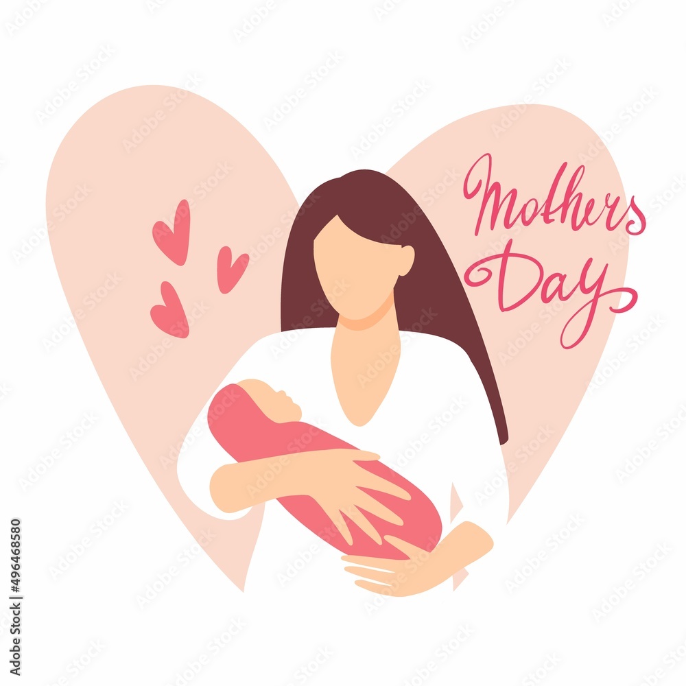 Vector illustration of a young woman with a newborn baby in her arms Vector illustration of a young woman with a newborn baby in her arms