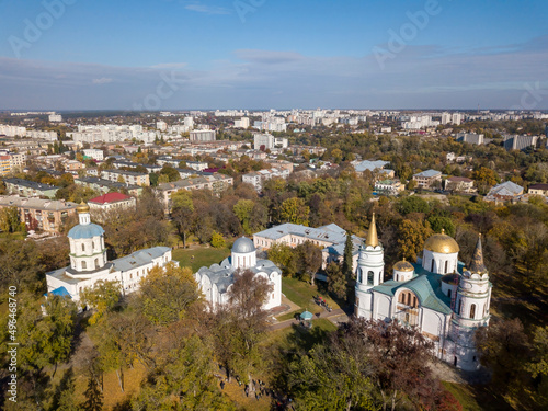 Transfiguration Cathedral in Chernigov. Aerial drone view. photo